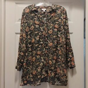 J. Jill Floral Paisley Button Up Long Sleeve Tunic Top Size M